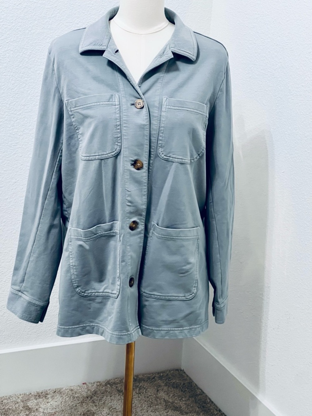 J. Jill Chore Jacket Medium Bluestone Garment-Dyed Utility Cotton Stretch - Picture 3 of 9